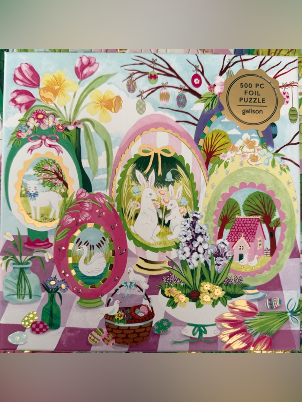 Galison Pink & Green Easter Egg 500-Piece Foil Puzzle